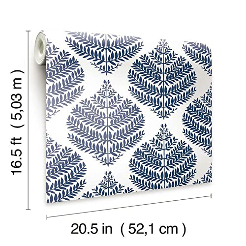 Roommates Rmk11510Wp Hygge Fern Damask Blue Peel And Stick Wallpaper Large Sample #TOP7
