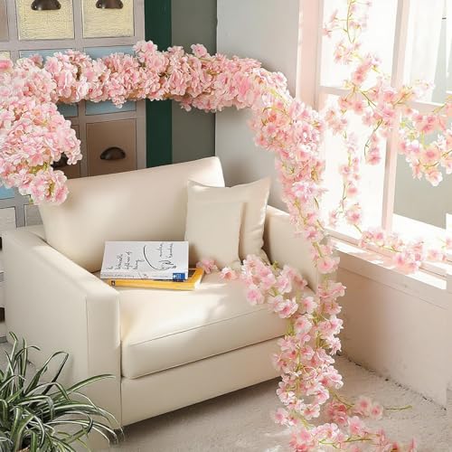 3 Stück 180cm Künstliche Kirschblüten Girlande Blumenranke,Künstliche Blumengirlande Deko,Kirschblütengirlande,Künstliche Blume Girlande für Außen und Innenhochzeit Wand Schlechte Dekoration