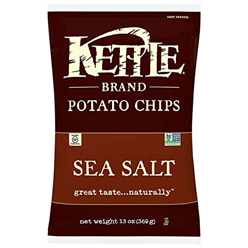Image of Kettle Brand Potato Chips, Sea Salt, 13 Ounce Party Size, Pack of 10