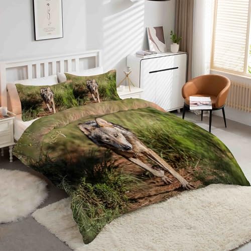 Housse de couette loup 200x200 en microfibre douce et résistante avec zips