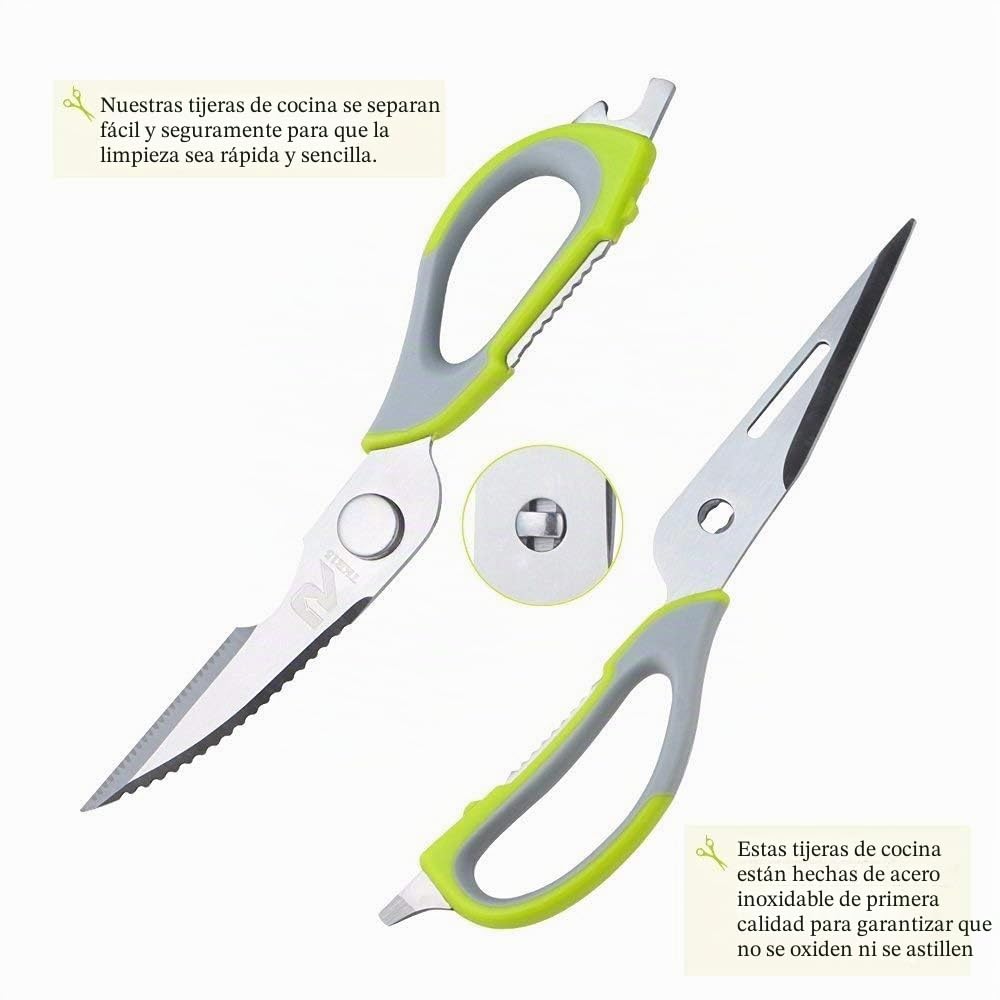 Tijeras de cocina multifunción de acero inoxidable desmontables, tijeras culinarias de alta resistencia 7 en 1 con soporte magnético, para cortar carne de aves de corral hueso verduras frutas, morado