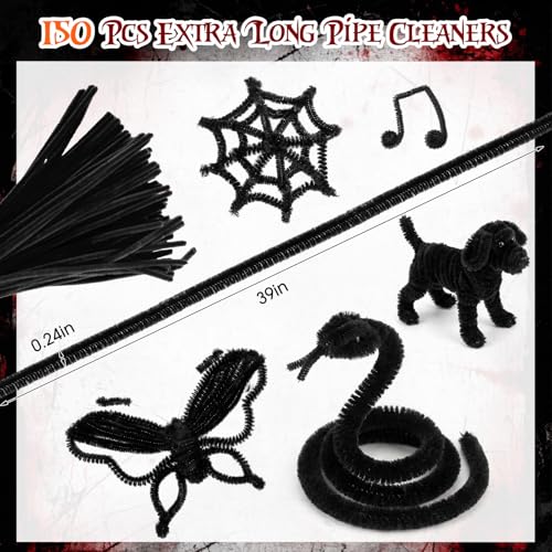 RoundFunny 150 Pcs 39 Inches Extra Long Black Pipe Cleaners Crafts, 6mm Fuzzy Chenille Stems Bulk for DIY Art Projects Flower Creative Supplies Wrapping Party Decorations - Image 2