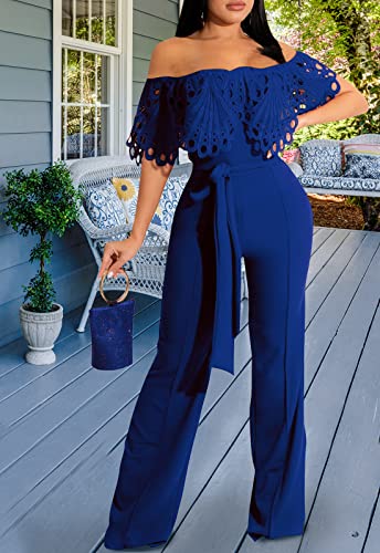 Image of Off Shoulder Jumpsuit for Women High Waist Wide Leg Long Pants Jumpsuits