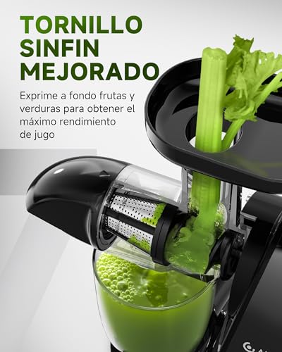 AMZCHEF Licuadora prensado en frío - Extractor de zumos y verduras - Licuadoras para zumos con 2 depósitos y cepillo - Cold press slow juicer machine con función de masticación inversa - Negro Mate - imagen 2