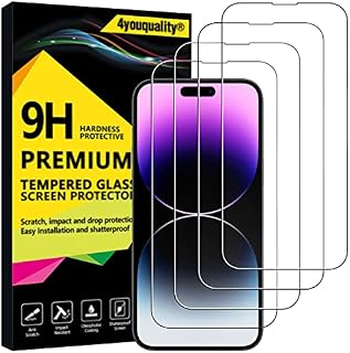 4youquality [4-Pack[Full Coverage] Screen Protector for iPhone 14 Pro Max (6.7-Inch), Tempered Glass Film, [LifetimeWarranty][Impact-Protection][Anti-Shatter][Anti-Scratch]