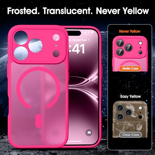Image of Oterkin Magnetic for iPhone 17 Pro Case Matte, Upgraded Full Camera Protection Compatible with MagSafe Frosted Translucent Shockproof Anti-Scratch Slim Fit Case Military Grade Protection (Hot Pink)