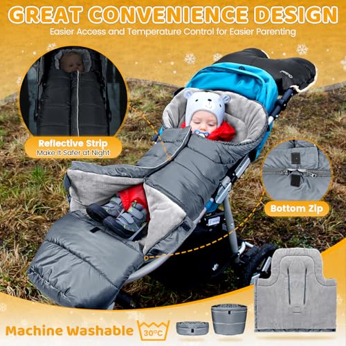Image of Orzbow Stroller Footmuff Universal - Weather-Proof Bunting Bag for Toddler, Warm Fleece Sleeping Bag for Cold Weather, Easily Attaches to Most Strollers, Baby Boys Girls Winter Essentials, Grey