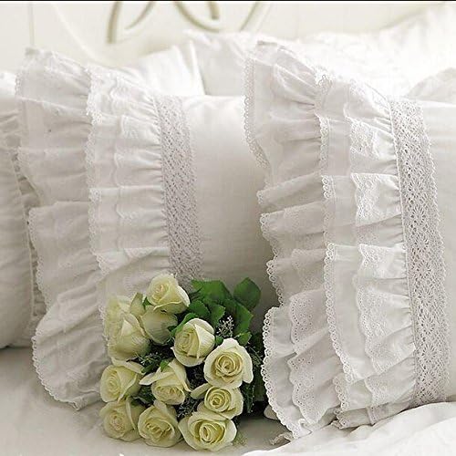 Shabby Vintage White Embroidery Lace & Ruffle Matching Pillowcase Pillow Sham