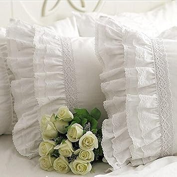 Shabby Vintage White Embroidery Lace & Ruffle Matching Pillowcase Pillow Sham