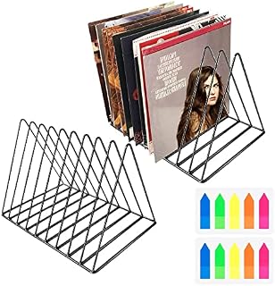 AFASOES 2 Pack Triangle Desktop Magazine File Holder Rack 9 Slots Metal Record Storage Holder Stand Rack Triangle File Holder Book Rack Record Organizer Rack with Flags Index Tab for Home Office Black