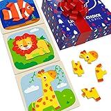 Wooden Puzzles Set: Giraffe Lion Fish Developmental Toy for Infants and Toddlers Aged 1 to 3 Years;...