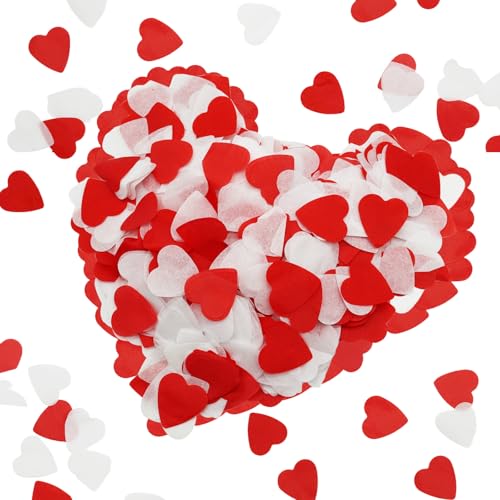 6000 Pcs Heart Confetti for Valentines Decorations - Valentines Confetti Hearts, White and Red Love Heart Confettis for Valentine Decor, Engagement Party, Anniversary, Wedding