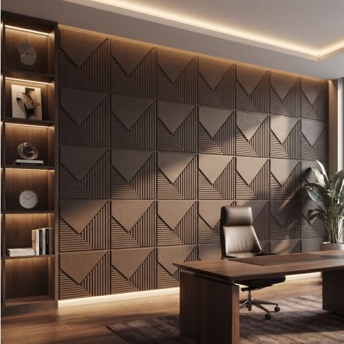 Image of Kayra Decor 3D PVC Wall Panels for Bedroom & Living Room | Plaina Design | Magnum Brown Color | 19.7 x 19.7 Inch | Pack of 40 | 107.6 Sq Ft