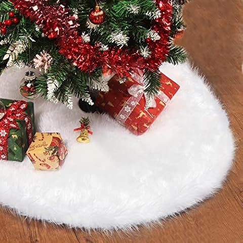 Bluelves Christmas Tree Skirt White, Xmas Tree Skirt, Faux Fur Tree Skirt for Christmas Tree Decoration 30 Inch, Christmas Tree Mat Rug New Year Party Holiday Decorations Cover