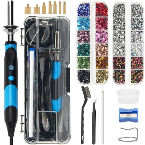 AngleKai New-Upgrade Hotfix Applicator Tool, Rapid-Heating Hotfix Rhinestone Setter Bedazzler Kit for Crafts, 15 Color Rhinestone/ 7 Tips/Tweezers/Pencil/Brush (Blue) by Anglekai - Used condition - US$18.99