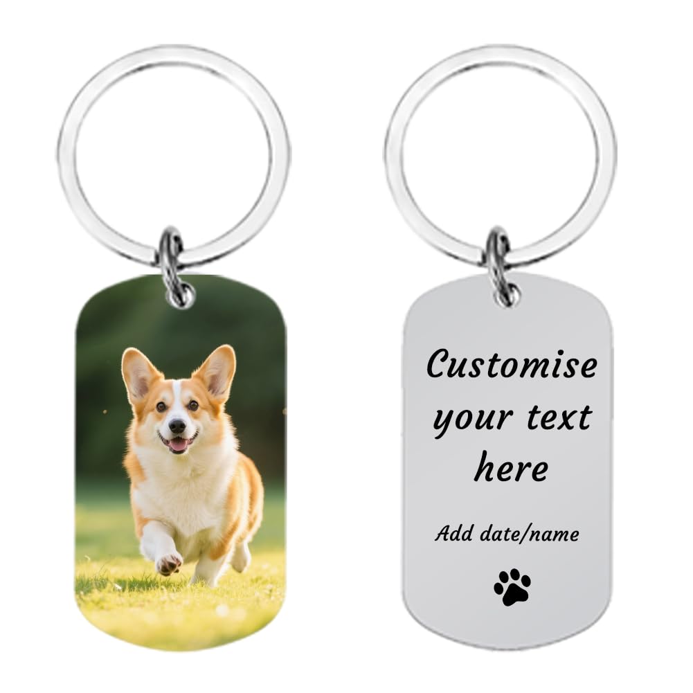 AnJeey Personalised Dog Memorial Keychain - Custom Photo Engraved, Stainless Steel Pet Loss Keepsake Gift for Lost Pets (Image text)
