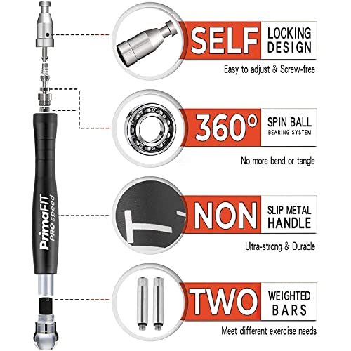 Image of PrimaFIT Skipping Rope for Adults Weighted Jump Rope Boxing for Men & Women | PRO Speed Jumping Rope, Fitness, Gym, Crossfit, Ball Bearings, 2x3m Adjustable Cables & Protectors, Additional Weights, Bag