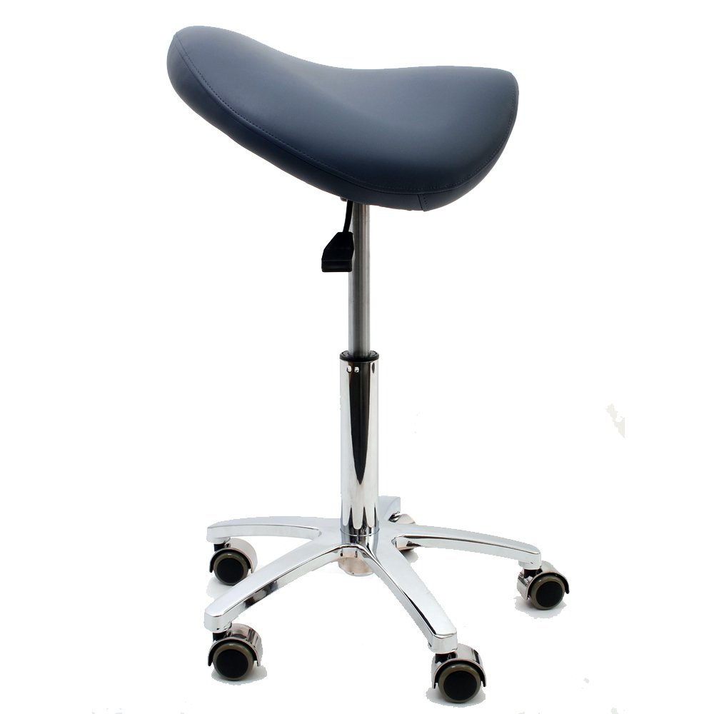 Sattelstuhl - Sattelhocker - Rollhocker - Arbeitshocker - für Praxis, Büro und Home-Office - höhenverstellbar und drehbar (Taubenblau)