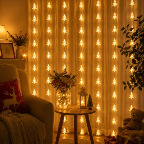 Image of Quace 80 Led Mini Christmas Tree Curtain Light 3x1 Meter with 8 Flashing Modes - Warm White Decorative LED for Home, Party & Festival Decoration
