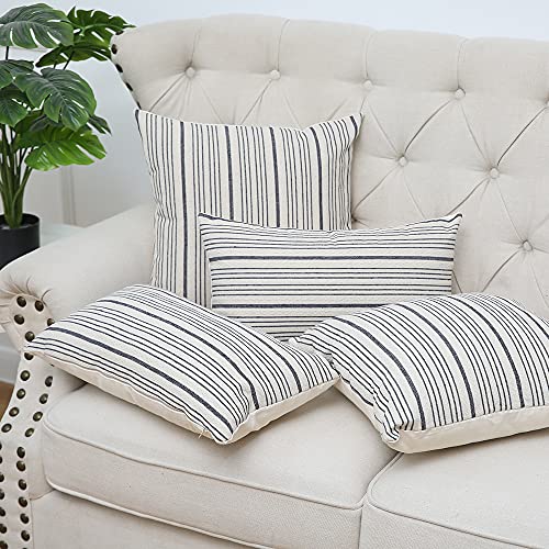Kiuree Navy Blue And Cream Farmhouse Throw Pillow Covers 20 X 20, Modern Accent Square Decorative Pillow Case, Set Of 2 Stripes Textured Linen Throw Pillow Case For Sofa Couch Chair Bedroom(Navy Blue) #TOP6