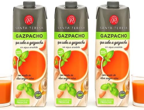 Santa Teresa - Spanish Tomato & Vegetables Cold Soup - Gazpacho with Extra Virgin Olive Oil - 3x 1 Liter (Pack of 3)