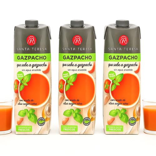 Santa Teresa - Spanish Tomato & Vegetables Cold Soup - Gazpacho with Extra Virgin Olive Oil - 3x 1 Liter (Pack of 3)