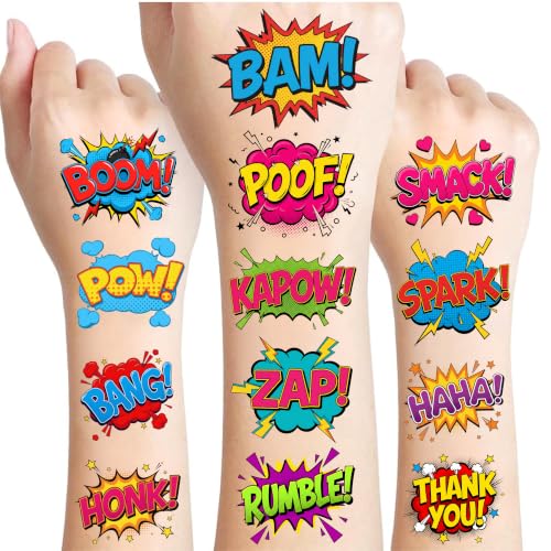 96 PCS Hero Temporary Tattoos for Kids Pre-Cut Birthday Party Favors