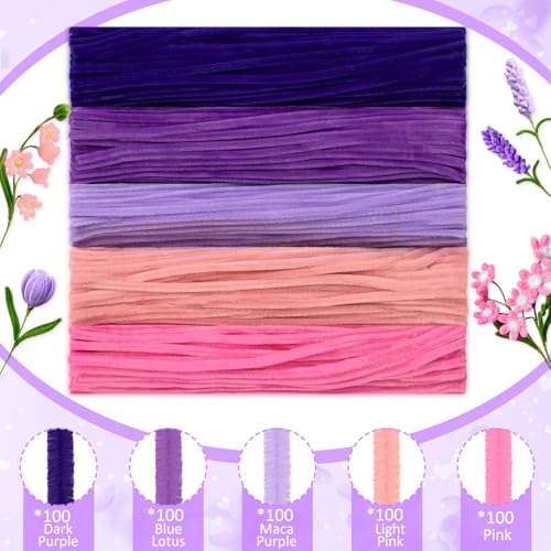 Image of Peryiter 500pcs Pipe Cleaner Craft Pack, Dark Pink & Purple Flower, 12 Inch | Chenille Stems for DIY Flower Bouquets, Graduation Bouquet Crafts, Fuzzy Sticks for Handmade Flowers, DIY Gift, Art Projects