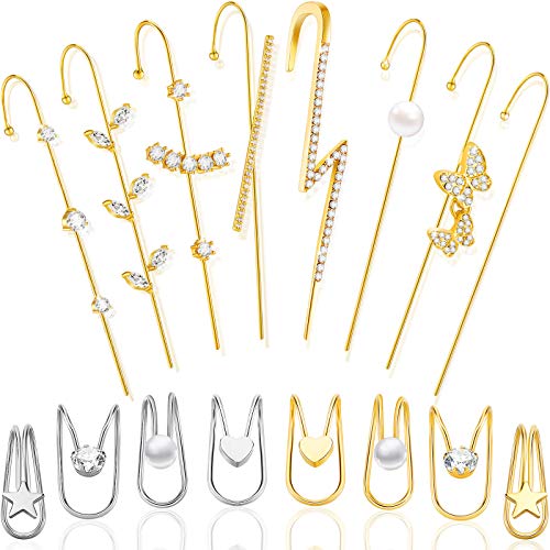 8 Pieces Ear Cuff Wrap Crawler Hook Earrings Simple Piercing Wrap Climber Earrings and 8 Pieces Cartilage Clip On Earrings for Women Valentine's Day Ear Jewelries