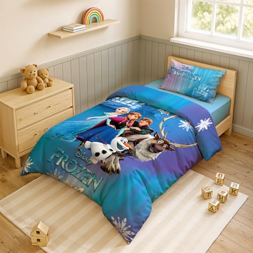 Image of Sassoon Disney Frozen Digital Printed, Cotton Single Bedsheet, 300 TC, 1 Pillow Cover, Fade Resistant, Bedsheet for Kid's Bedroom, (1.50m X 2.35m)