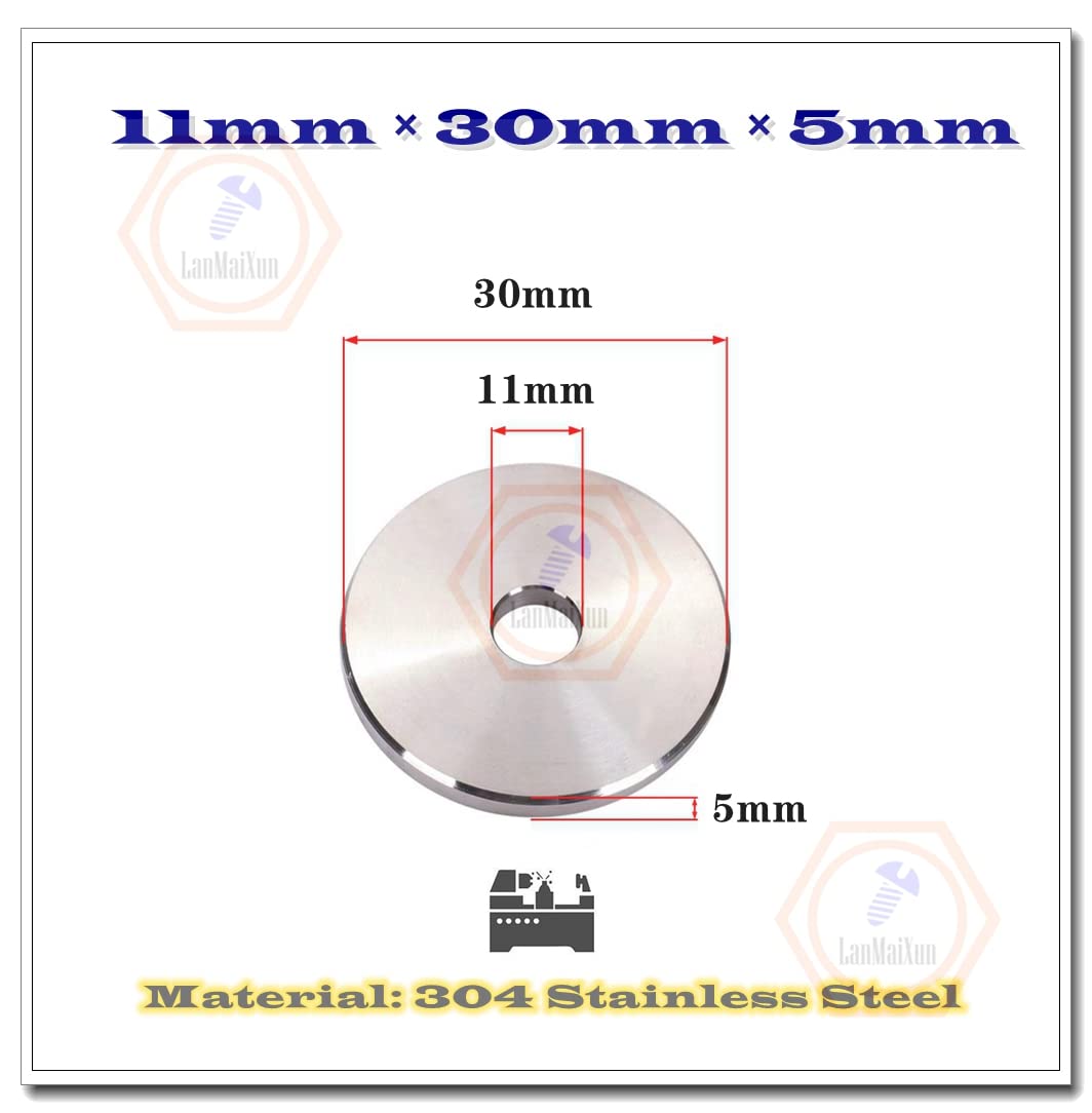 5pcs 11mm×30mm×5mm 304 Stainless Steel Heavy Enlarged Flat Washer Thickened Flat Washer Non-Standard Washer Customized Processing Huasi Washer