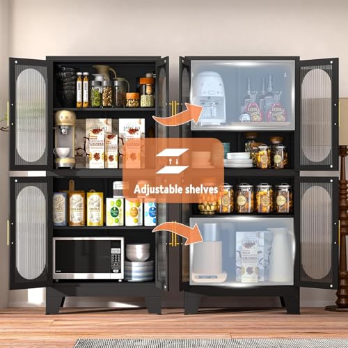 Image of GAIOUS Black Kitchen Pantry Cabinet, Pantry Storage Cabinet with Acrylic Glass Doors and Adjustable Shelves, Tall Versatile Storage for Kitchen, Dining Room, Home Office and Bedroom