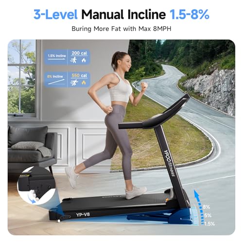Treadmills for Home with Incline, Auto Foldable Running Treadmills, 8.0 MPH Walking Pad Treadmill with Bluetooth, 300 lbs Weight Capacity Quiet - Image 3