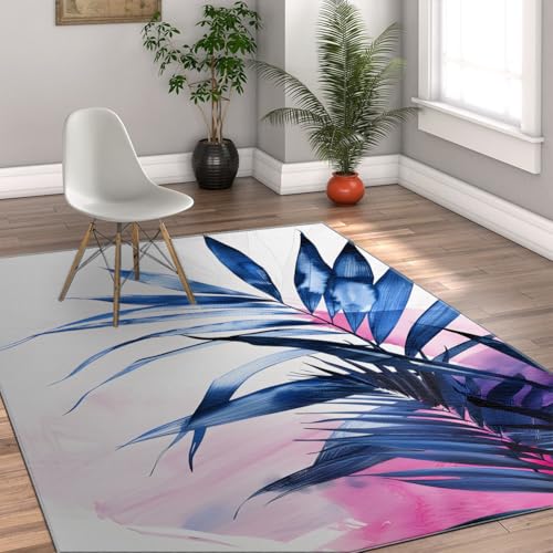 Tapis de salon 120x180cm à poils ras lavable en machine bleu marine