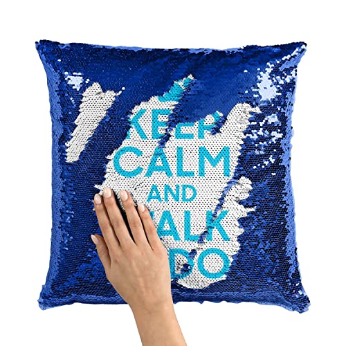 Coussin sequin bleu réversible pour une décoration interactive