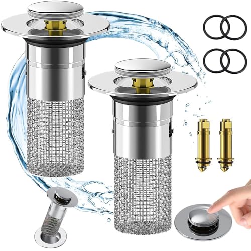 2 Stücke Waschbeckenstöpsel mit sieb Edelstahl für 34-40mm Abfluss Ablauf Waschbeckenstöpsel mit Siebkörbchen Abflussstopfen Edelstahl Waschbeckenstöpsel Abflussstopfen Waschbecken mit Haarsieb