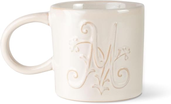 Fringe Studio Artisan Stoneware Mug,#34;WHITE FLORAL M" 3.75" DIA. X 3.5"H, 13 FL.OZ, Prairie Collection 335015