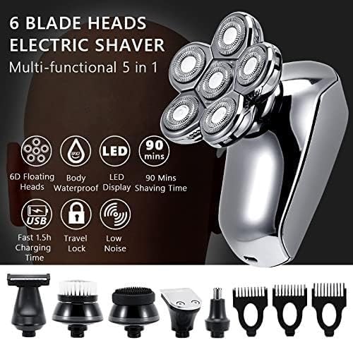Rasoi elettrici per uomini calvi, 6in1 Rasoio elettrico Rasoio elettrico USB Ricaricabile Macchina da barba per gli uomini Rasoio da barba Wet Dry Doppio uso Impermeabile Ricarica rapida