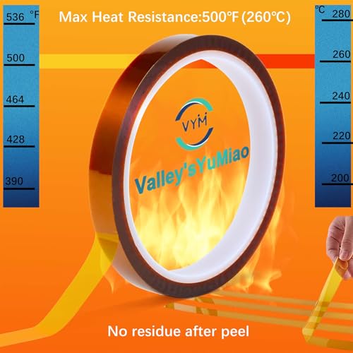 Image of Valley'sYuMiao 9Rolls,10mmx108ft, Heat Tape for Sublimation, Heat Resistant Tape, Heat Transfer Tape, Polyimide Tape, No Residue, Max Temp 500℉ /260℃ /533K, Total 972fts