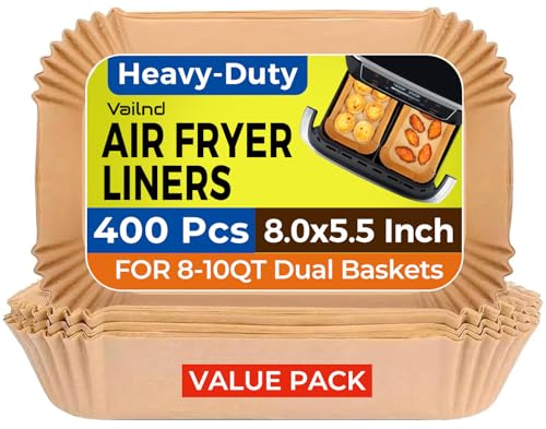 400Pcs Air Fryer Liners Disposable for Dual Basket, 8x5.5 Inch Parchment Paper Sheets, Rectangular Baking Liners for Ninja DZ201 DZ401, Chefman/COSORI 2-Basket Air Fryer, Oil Proof & Non-Stick