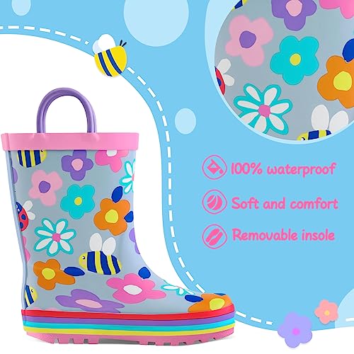 Image of mysoft Kids Rain Boots for Girls Boys Toddler Waterproof Rubber Cute Printed with Easy-On Handles