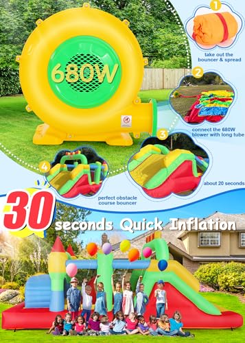 Whubefy Inflatable Bounce House Obstacle Course for Big Kids 3-6 8-12 with Large Slide, Racing Crawl Tunnels, Giant Bouncy Castle with 680W Blower for Backyard Outdoor 18.0x8.2x6.6 ft - Thumbnail 6