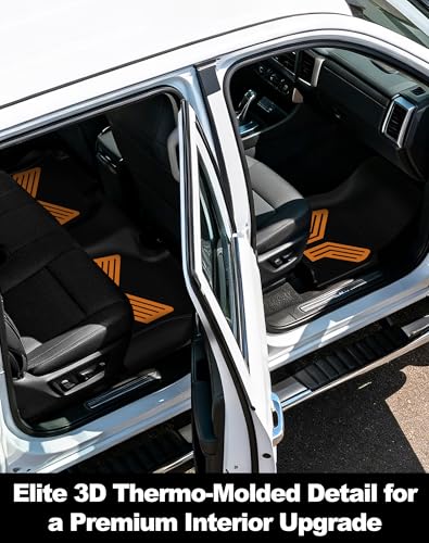 Image of Color TPE Floor Mats 2019-2026 for Chevrolet Silverado /GMC Sierra 1500 & 2500HD /3500HD 2020-2026 | Crew Cab | Without Rear Underseat Storage | All-Weather Floor Liners Full Set, Desert Amber