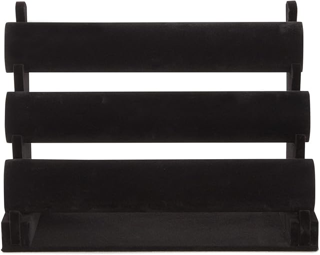 3-Tier Jewellery Display Stand with Removable Bars for Bracelets, Anklets, Watches, Bangles, Black Velvet, 30.5 x 23 x 18 cm