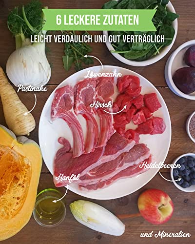 Tales & Tails Auf der PHIRSCH Nassfutter für Hunde | Mit 75% Hirsch als tierische Proteinquelle | Monoprotein | Nur 6 Zutaten | Hohe Akzeptanz & Verträglichkeit | 1x 400g