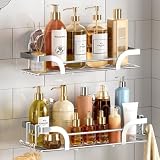 TAILI Confezione da 2 contenitori da doccia con ventosa, resistenti, mensole da bagno per interni, in acciaio inox, organizer per riporre il bagno e decorare la casa, senza foratura, argento