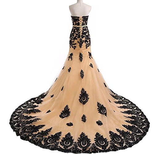 Lemai Mermaid Long Tulle Gold Lace Corset Sweetheart Wedding Dresses with Sash2