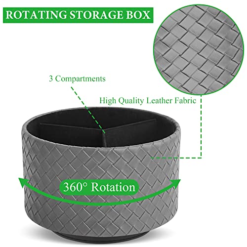 Czzmy Round Leather Art Supply Organizer,Remote Control Holder with Adjustable Divider,360 Degree Spinning,Multi-Functional Pencil Holder,4 Compartments Desktop Stationary Organizer(1-Grey) - Image 3