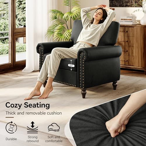 Image of Nailhead Trim Accent Chairs Set of 2,Faux Leahter Mid Century Modern Living Room Arm Chairs,Comfy Bedroom Reading Chair for Adults,Cozy Single Sofa Corner Side Room Chair,Black