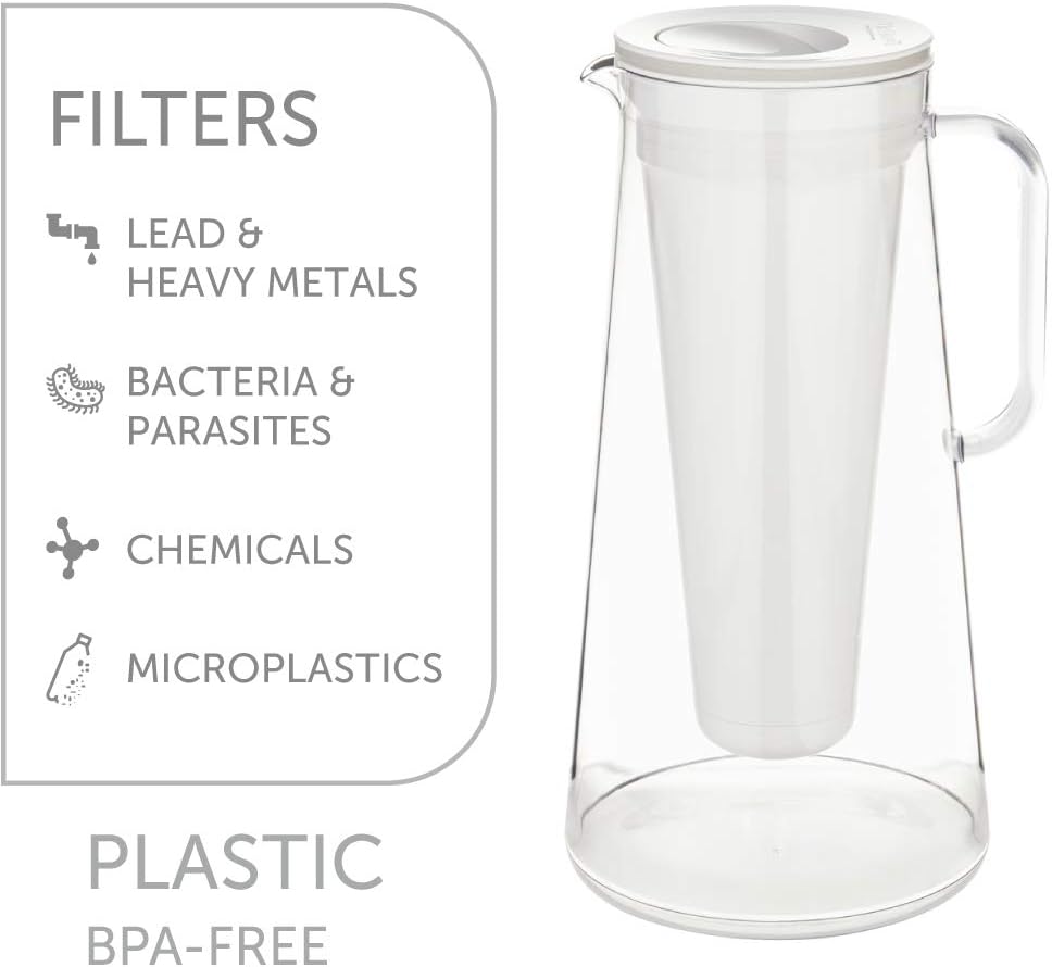 LifeStraw Home 7-Cup Water Filter Pitcher, BPA-Free Plastic, Tested to Protect Against Bacteria, Parasites, Microplastics, Lead, Mercury, and a Variety of Chemicals, White : Home & Kitchen
